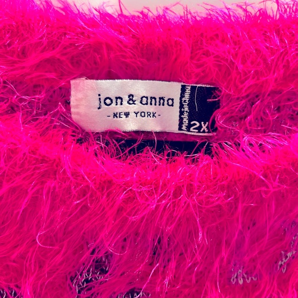 Jon and Anna pink fuzzy number sweater Very good condition. Sz: 2x (runs small) - Picture 4 of 8